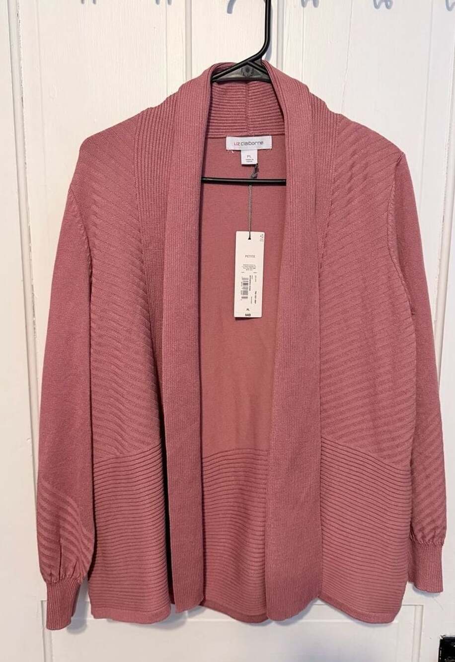 Liz Claiborne Open Front Knit Cardigan Sweater in Withered Dusty Rose PL
